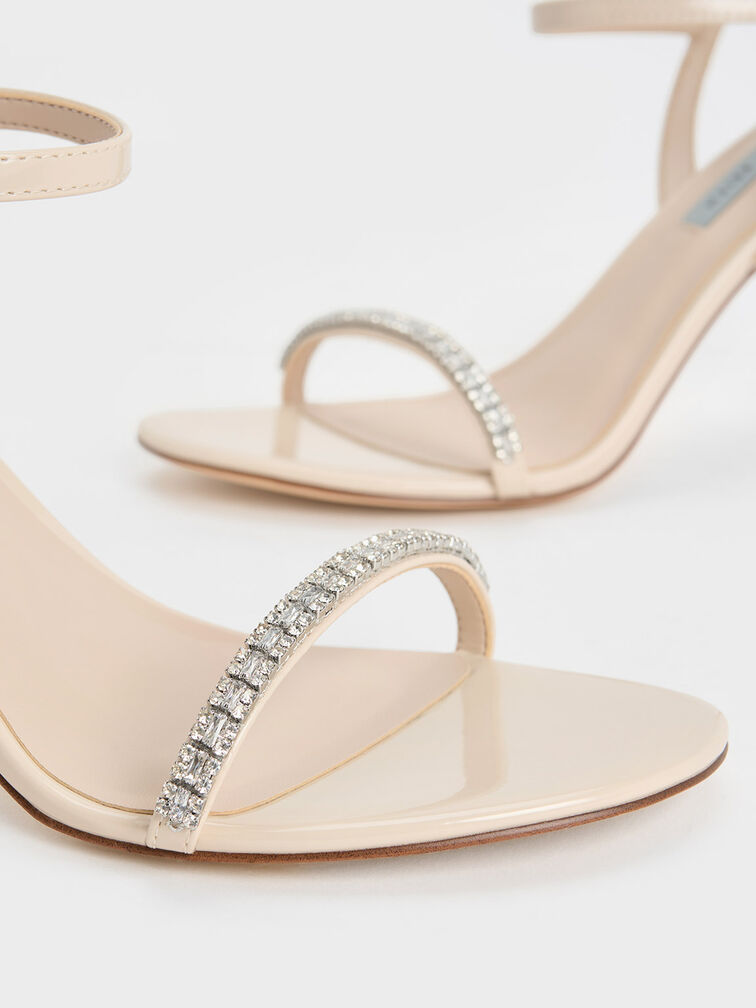 Sepatu Pumps Ankle-Strap Gem-Embellished Ambrosia Textured, Cream, hi-res