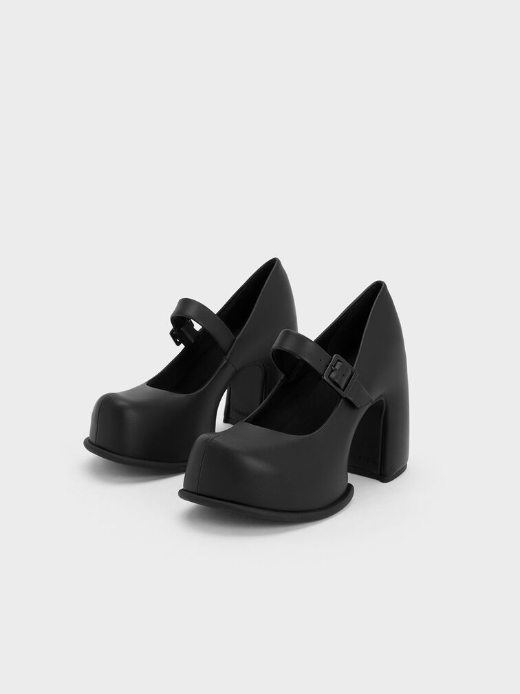 Sepatu Platform Mary Janes Pixie, Black, hi-res