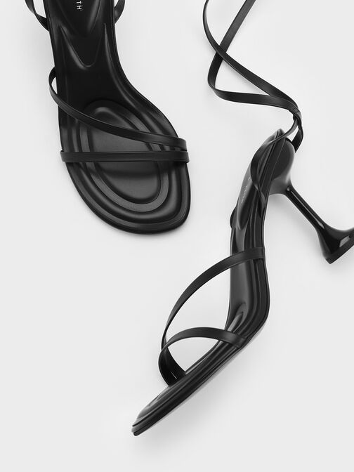 Sandal Strappy Sculptural Heel Celestine, Black, hi-res