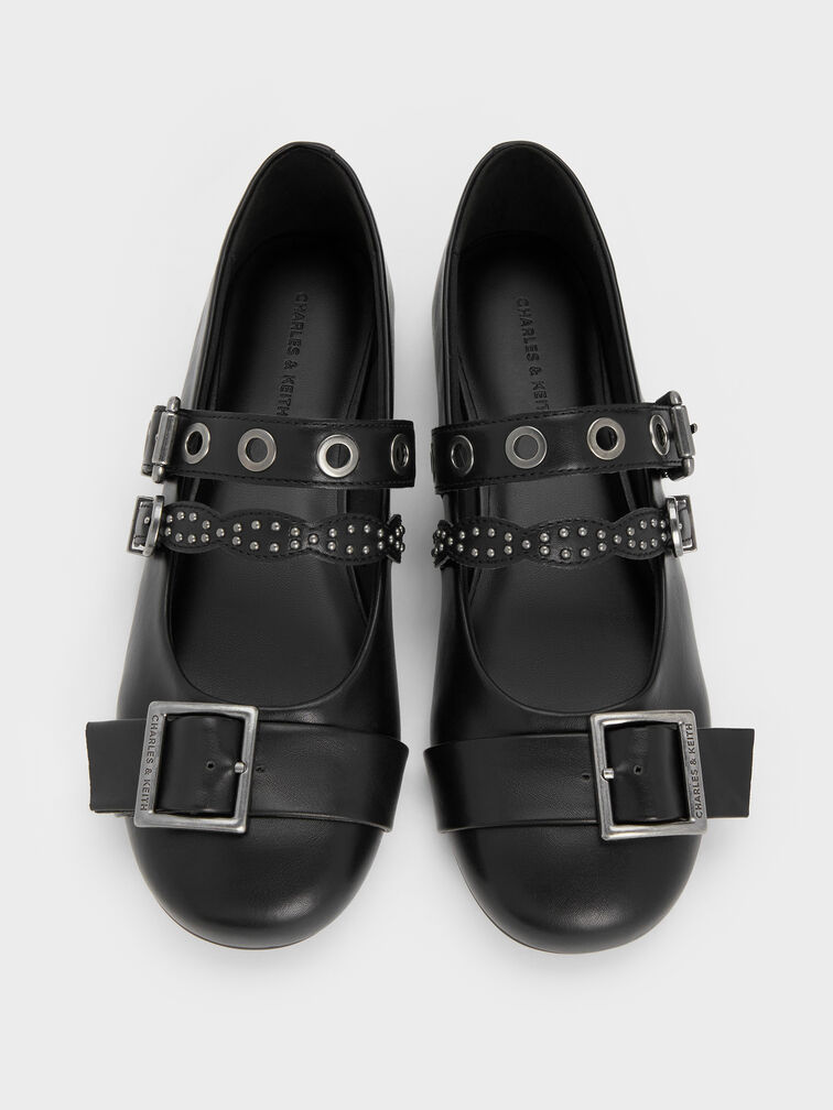 Aether Grommet Studded Mary Jane Flats, Black, hi-res
