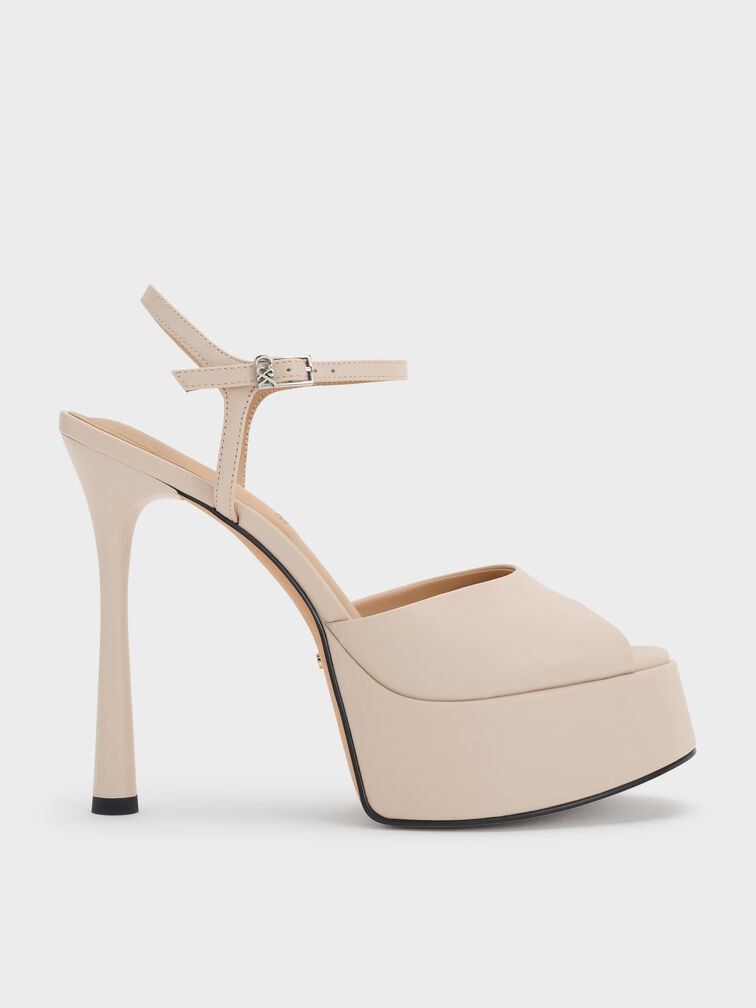 Francesca Leather Peep-Toe Platform Heels, Oat, hi-res