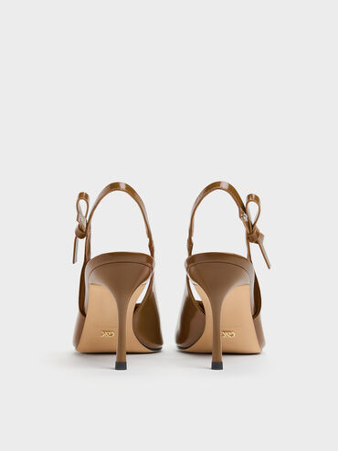 Sepatu Pumps Slingback Leather Anastasia, Brown, hi-res