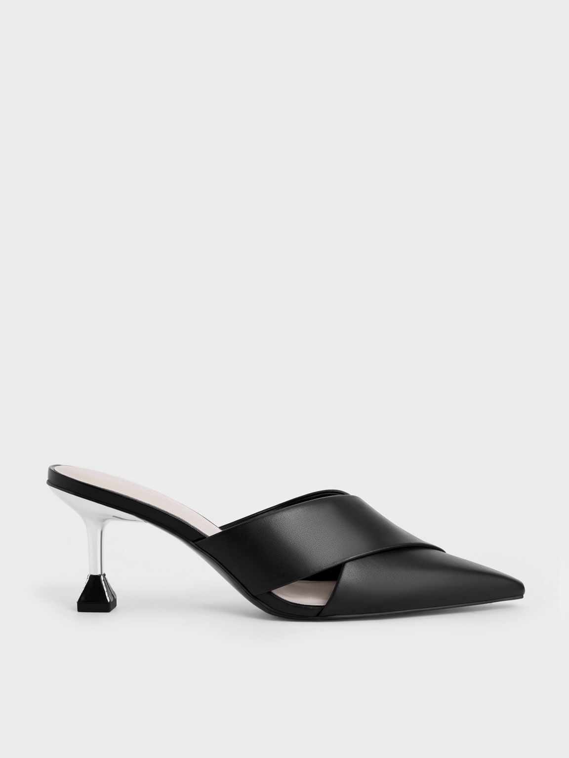 Black Sculptural Heel Mules - CHARLES 