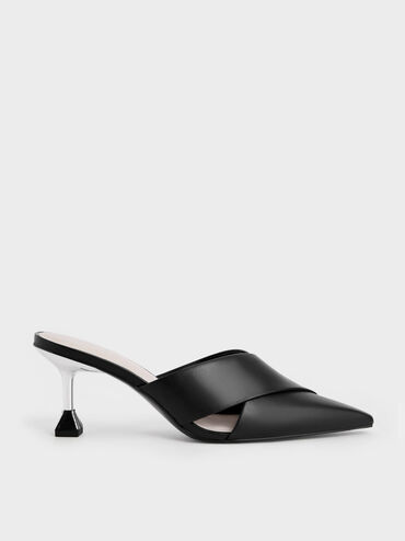 Sepatu Mules Sculptural Heel, Black, hi-res