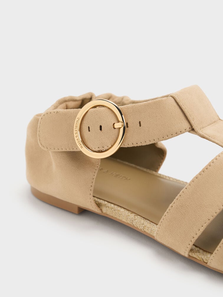 Sepatu Flat Espadrilles Caged Faux Suede, Sand, hi-res