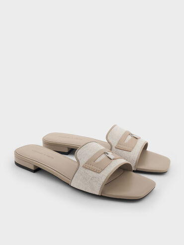Griselda Felt Slide Sandals, Light Grey, hi-res