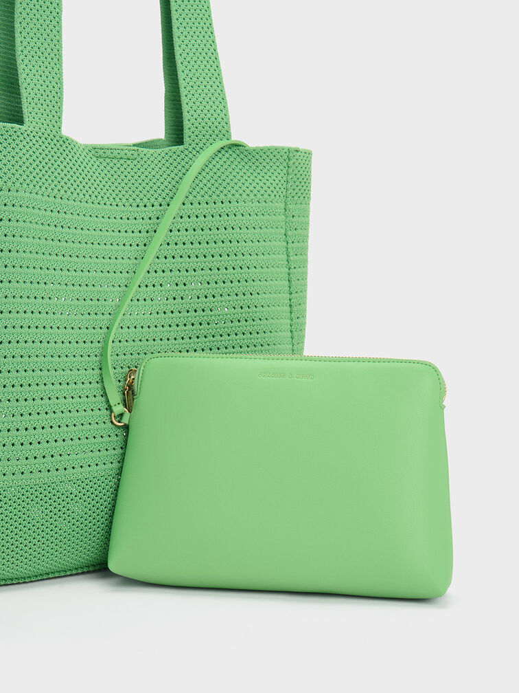 Ida Knitted Tote Bag, Green, hi-res