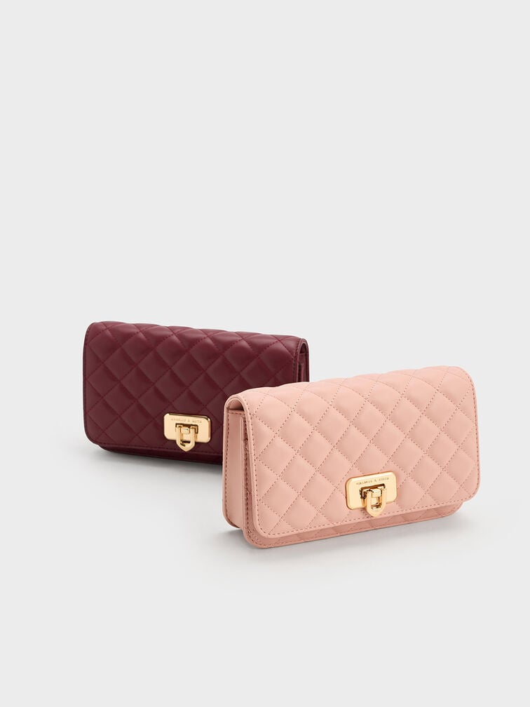 Tas Clutch Push-Lock Quilted Cressida, Burgundy, hi-res