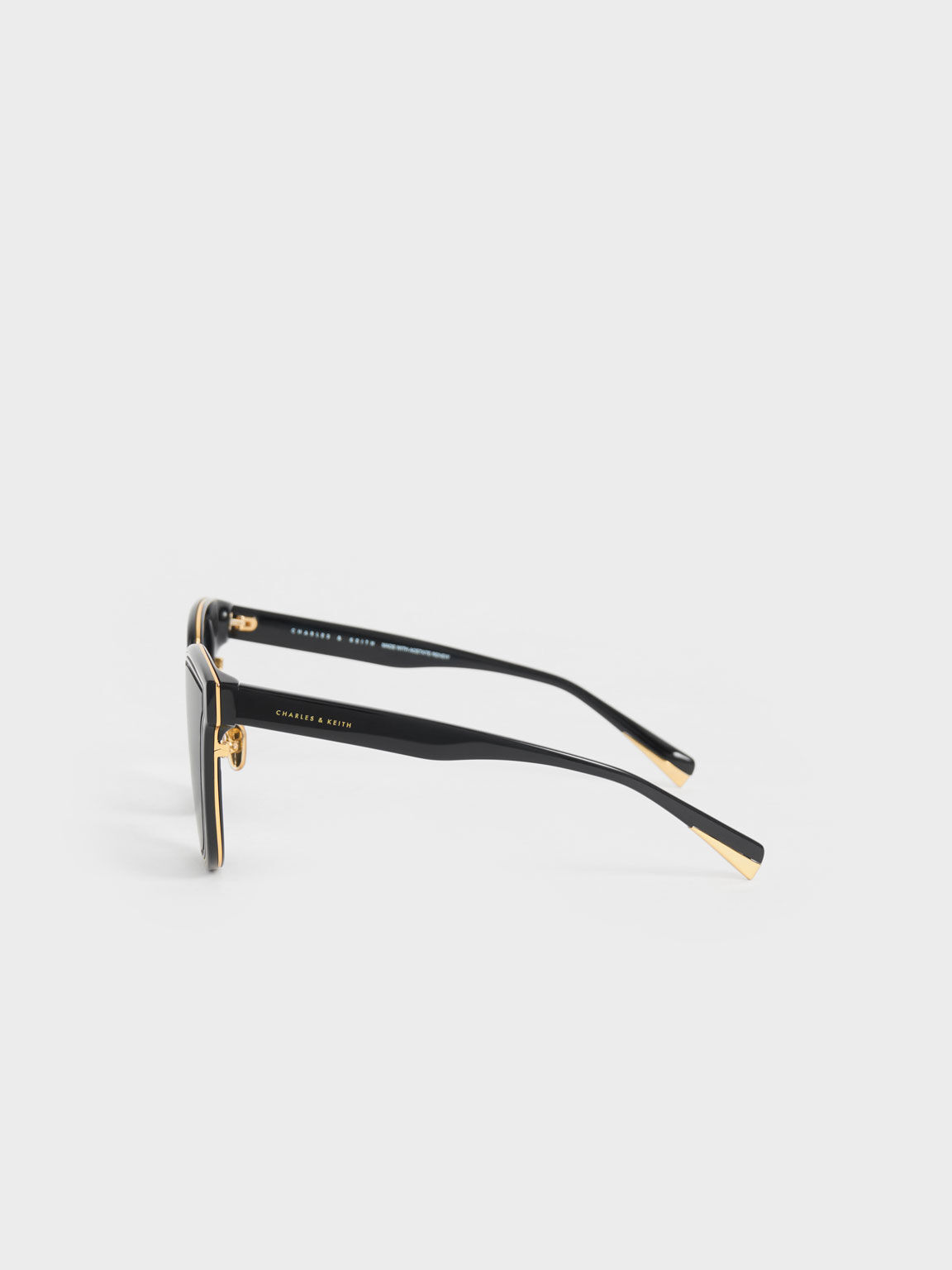 Kacamata Gold-Trim Rectangular, Black, hi-res