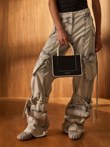 Sepatu Flats Mary Jane Furry-Strap Bow Winona Felt, Light Grey, hi-res