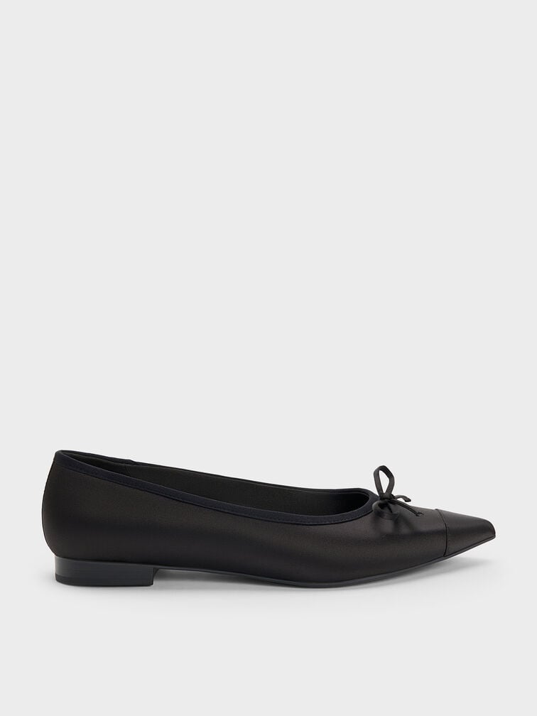 Sepatu Cap-Toe Briella Satin, Black Textured, hi-res
