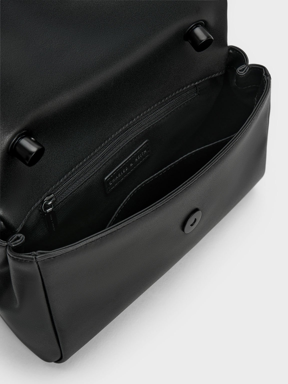 Curved Handle Shoulder Bag, Black, hi-res
