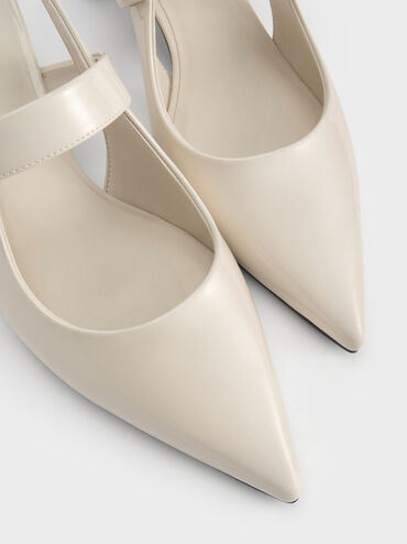 Patent Crystal-Buckle Block-Heel Slingback Pumps, Chalk, hi-res