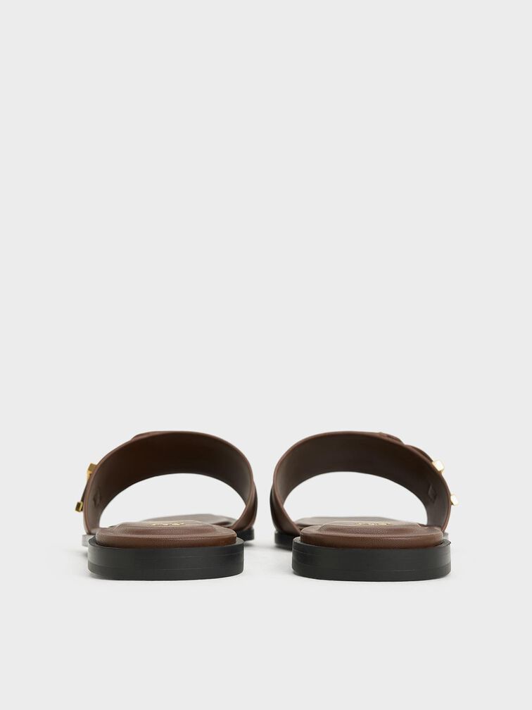 Whitney Leather Slide Sandals, Dark Brown, hi-res