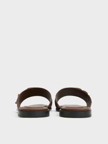Whitney Leather Slide Sandals, Dark Brown, hi-res