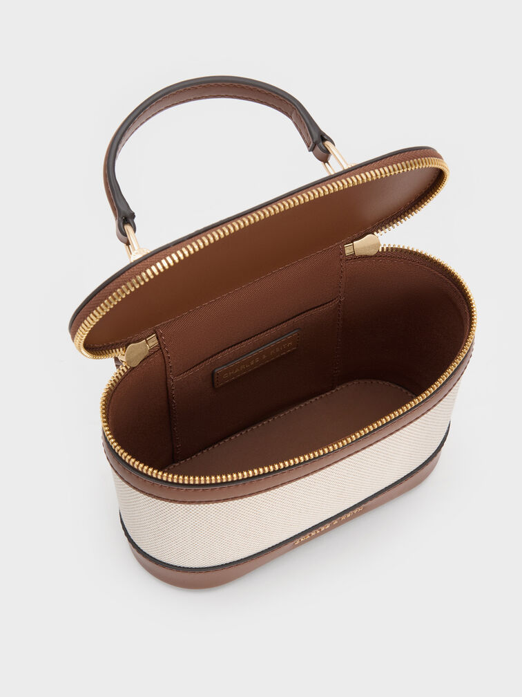 Tas Vanity Top Handle Canvas Enola, Chocolate, hi-res