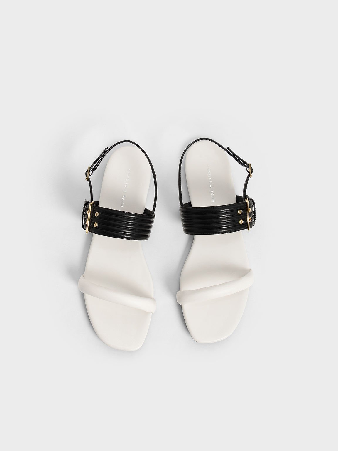 Two-Tone Puffy Grommet Sandals, Chalk, hi-res