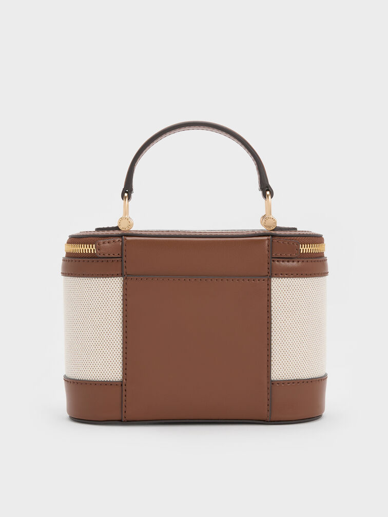 Tas Vanity Top Handle Canvas Enola, Chocolate, hi-res