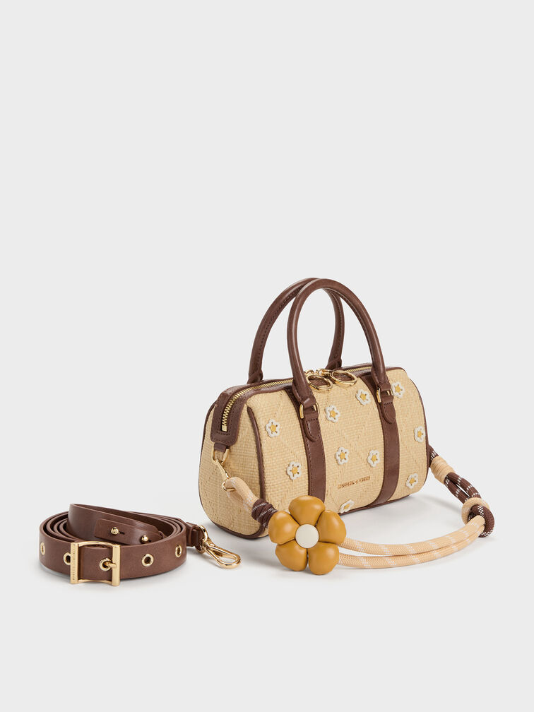 Tas Bowling Flower Philomena Raffia, Beige, hi-res