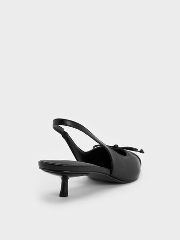 Ruched Bow Slingback Kitten Heels, Black, hi-res
