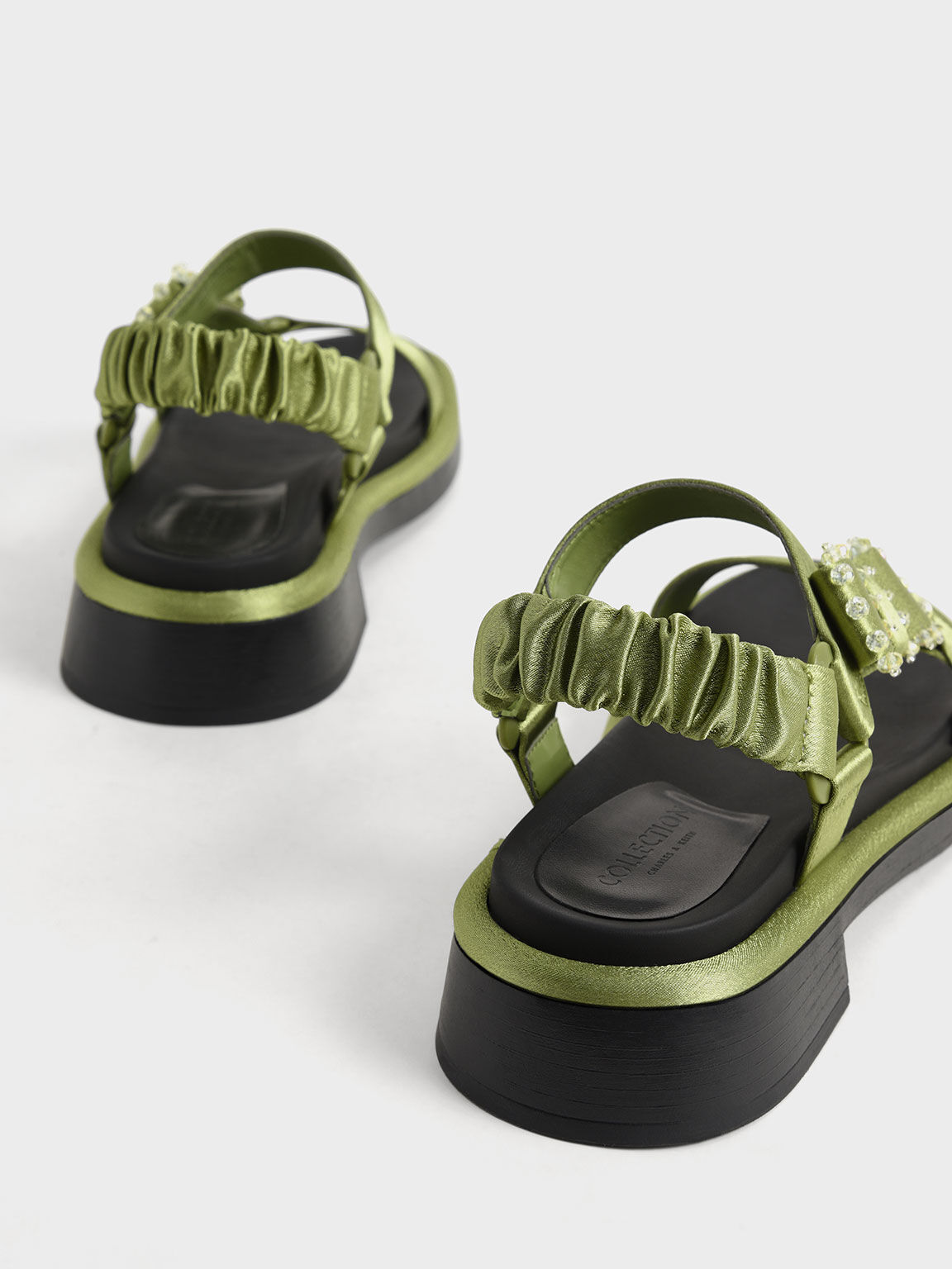 Sandal Miko Gem-Embellished Satin, Green, hi-res