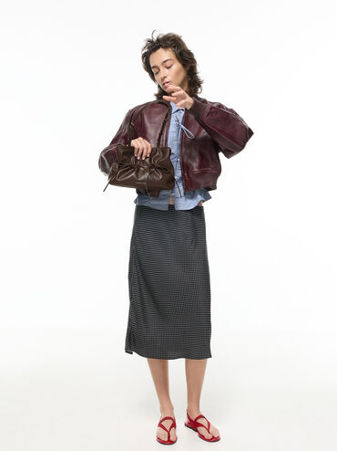 Tas Bahu Bow Ruched Reese, Espresso Brown, hi-res