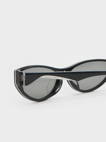 Recycled Acetate Angular Shield Sunglasses, Black, hi-res