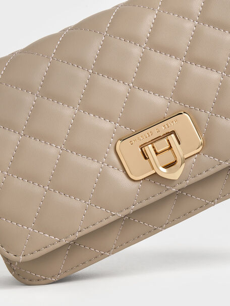 Clucth Push-Lock Cressida Quilted, Taupe, hi-res