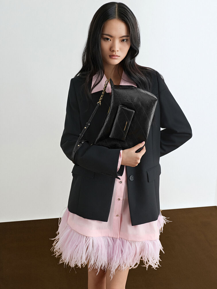 Duo Quilted Front-Pocket Hobo Bag, Black, hi-res