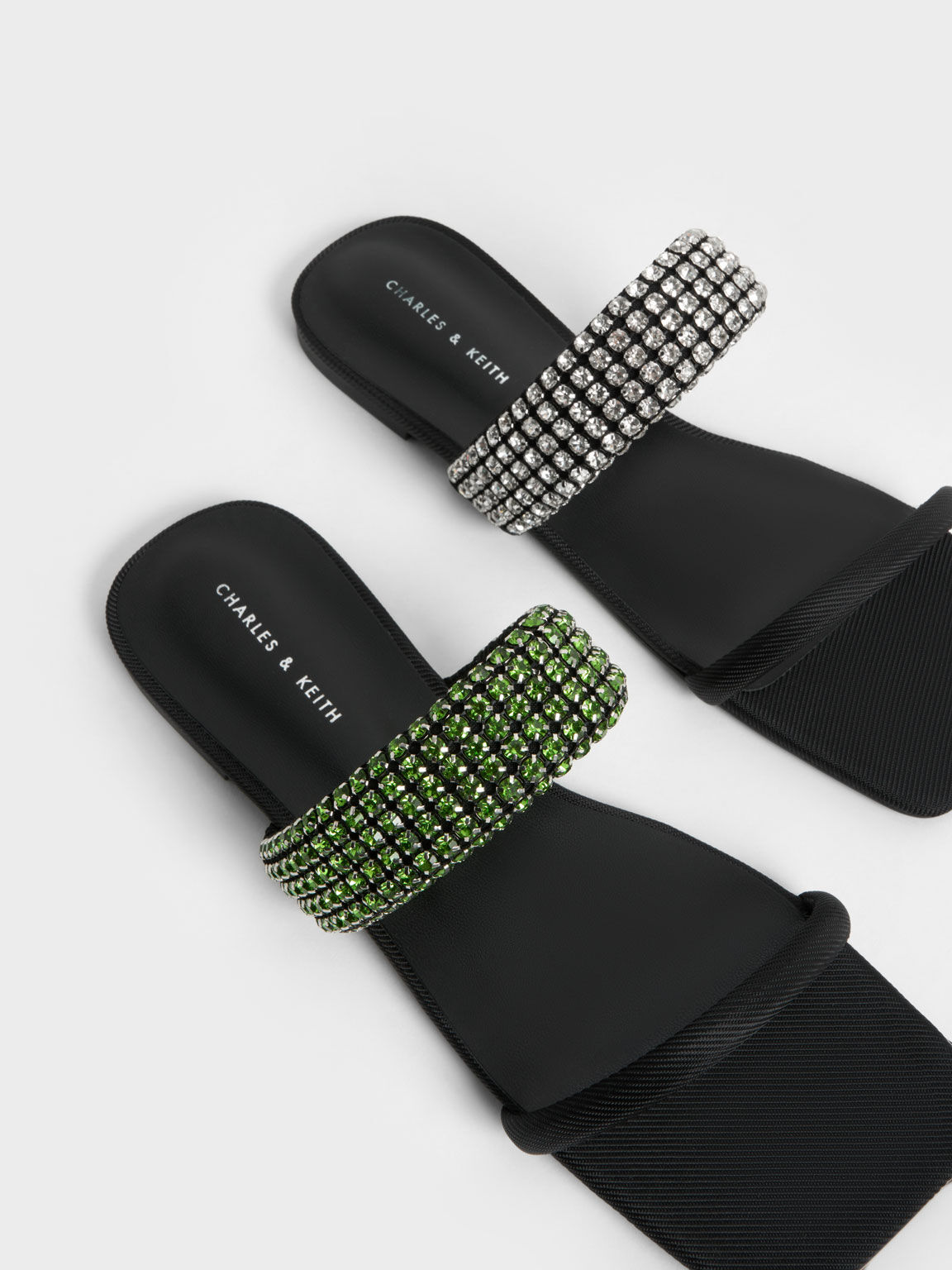 Sandal Slide Gem-Embellished Strap, Black, hi-res