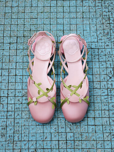Floral-Vine Ankle-Strap Flats, Pink, hi-res