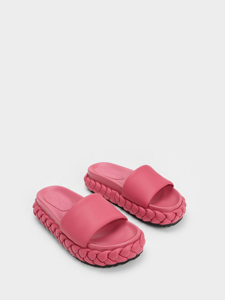 Sandal Slides Tali Leather Braided, Pink, hi-res