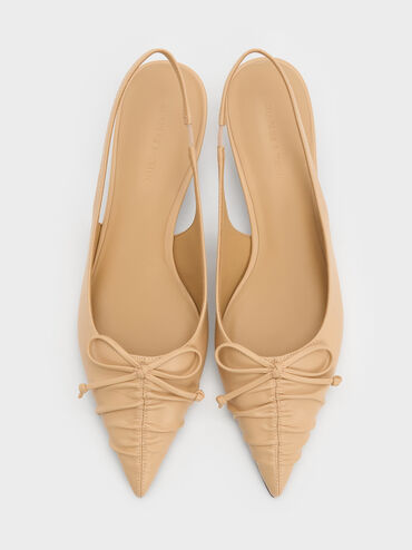 Ruched Bow Slingback Kitten Heels, Sand, hi-res