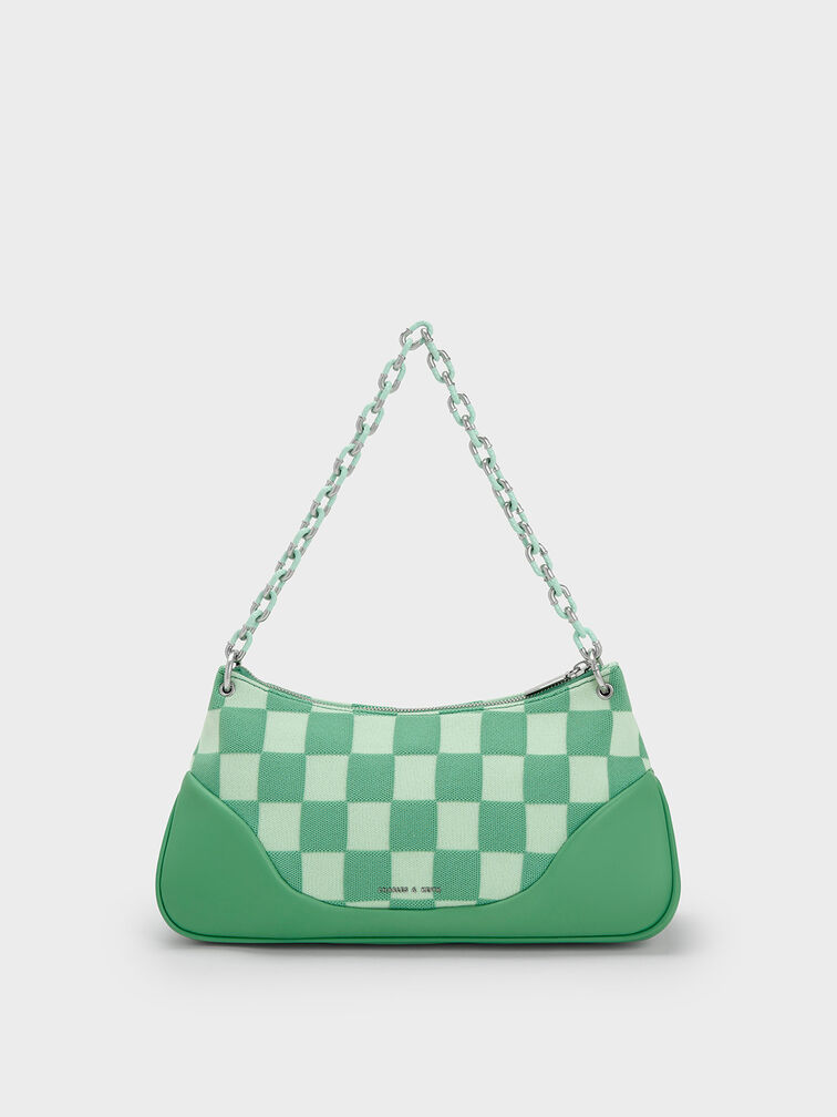 Shiloh Checkerboard Shoulder Bag, Green, hi-res