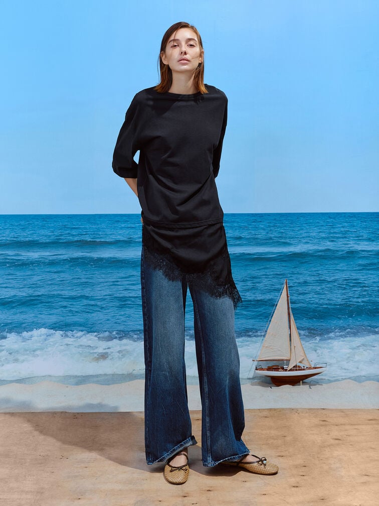 Sepatu Mules Mary Jane Bow Raffia, Dark Brown Textured, hi-res