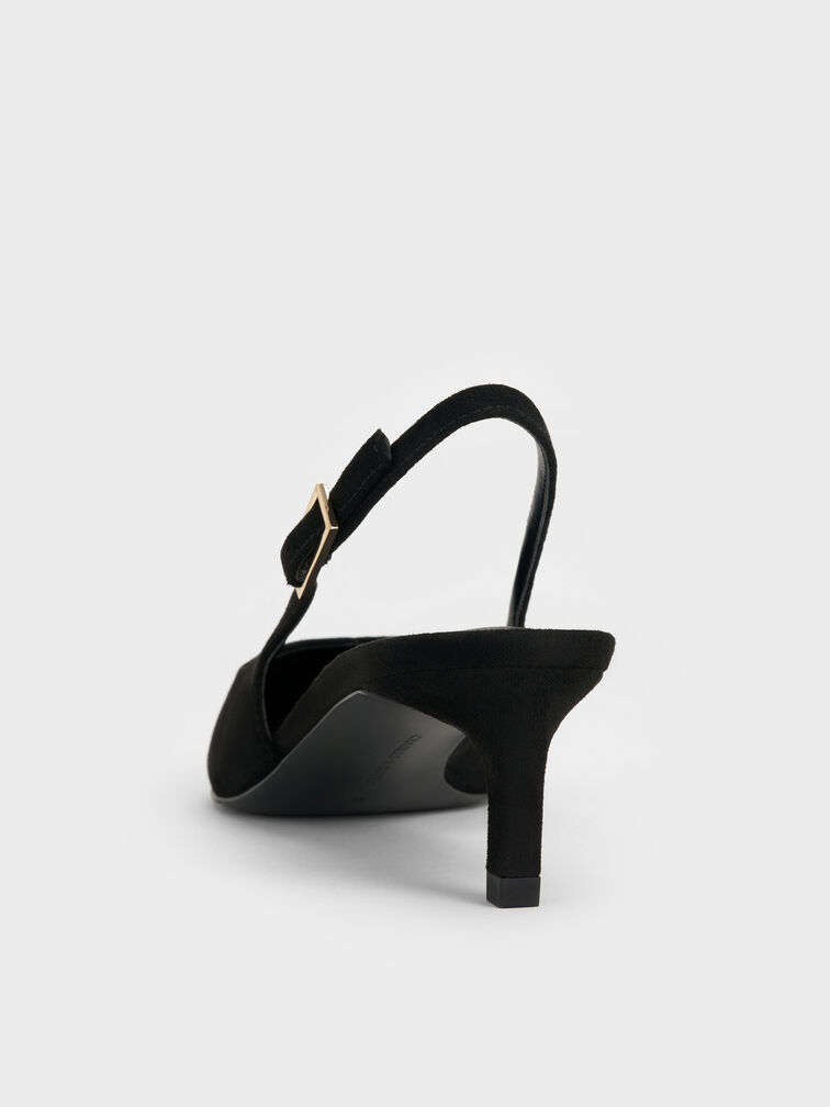 Sepatu Kitten Heels Slingback Luciana Faux Suede, Black Textured, hi-res