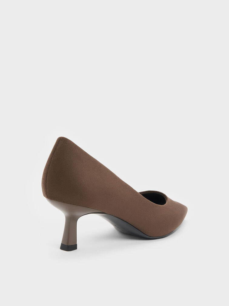 Sepatu Pumps Pointed Emmy Faux Suede, Dark Brown Textured, hi-res
