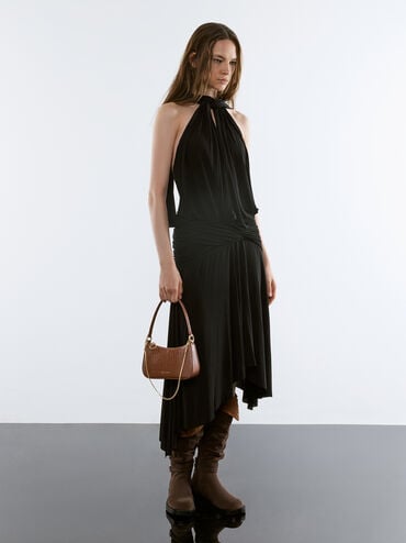 Tas Bahu Chain-Link Croc-Effect Eispeth, Chocolate Croco, hi-res