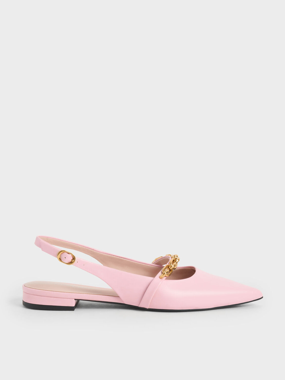 Sepatu Flats Chain-Link Strap Slingback, Light Pink, hi-res