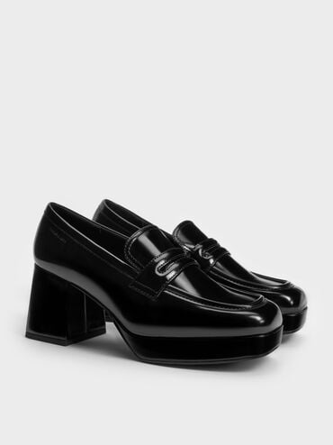 Platform Block-Heel Loafer Pumps, Black Box, hi-res