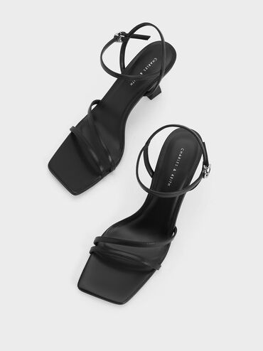 Strappy Trapeze Heel Sandals, Black, hi-res