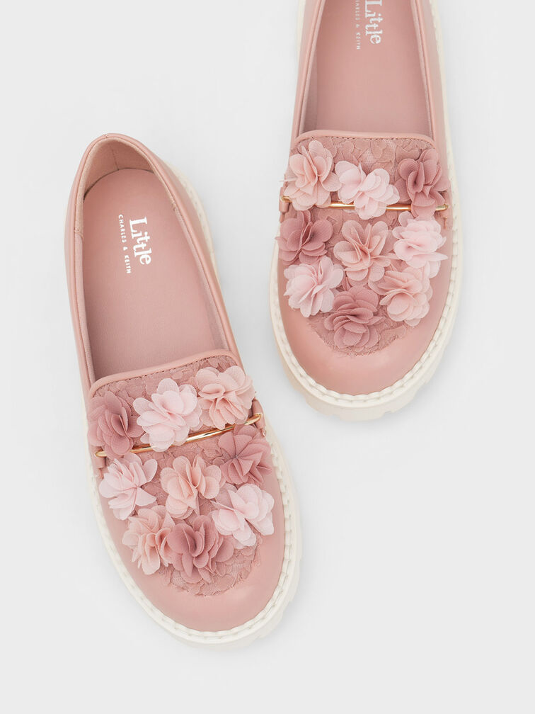 Girls' Floral Mesh Loafers, Blush, hi-res