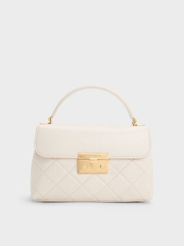 Tas Top Handle Quilted Alva, Cream, hi-res