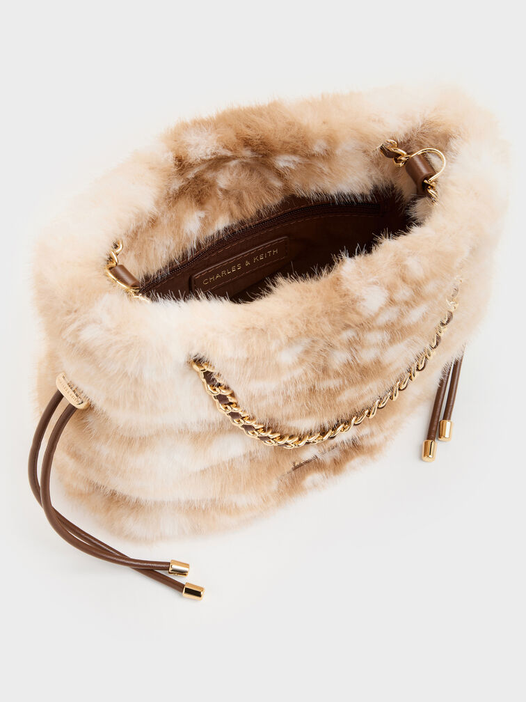 Tas Crossbody Braided-Chain Furry Deer-Print, Animal Print Brown, hi-res