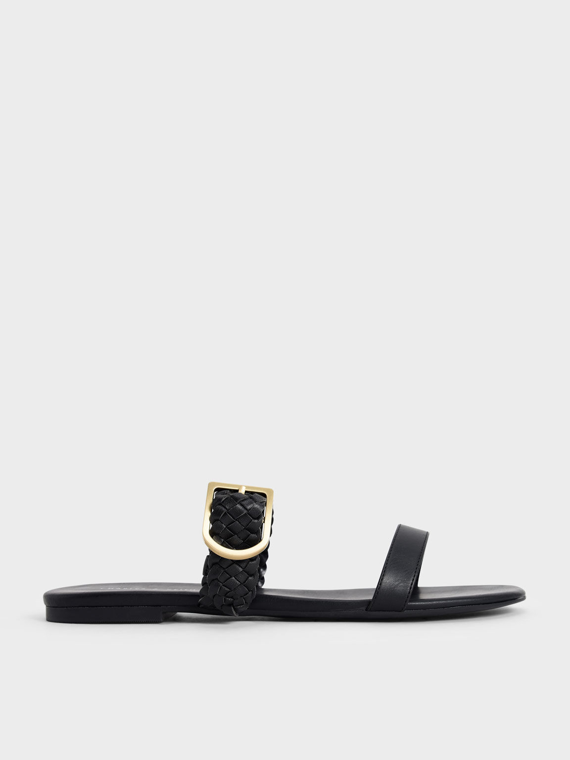 Sandal Woven Strap Slide, Black, hi-res