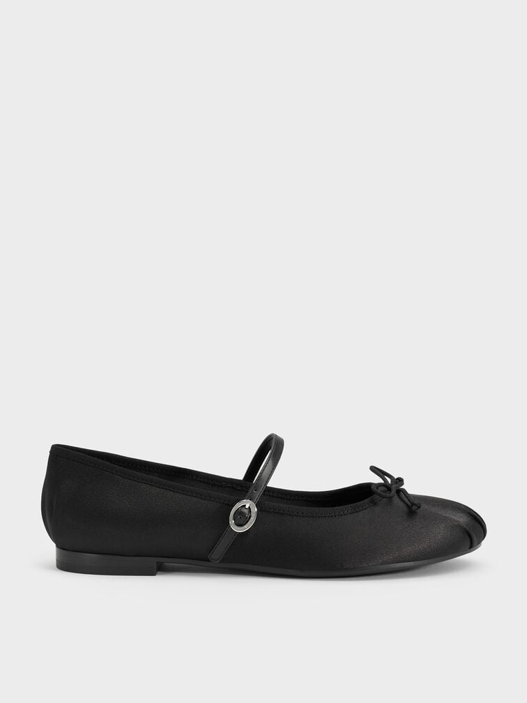 Emiko Satin Bow Mary Jane Flats, Black, hi-res