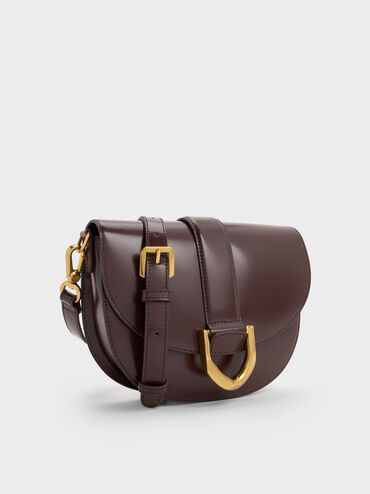 Gabine Leather Saddle Bag, Plum, hi-res