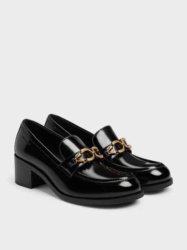Metallic-Buckle Loafer Pumps, Black Box, hi-res