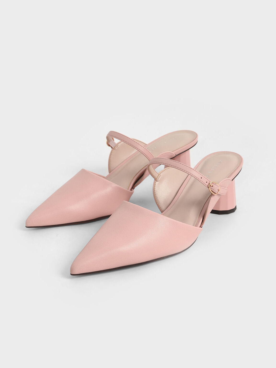 Sepatu Mules Cone-Heel Front Strap, Light Pink, hi-res