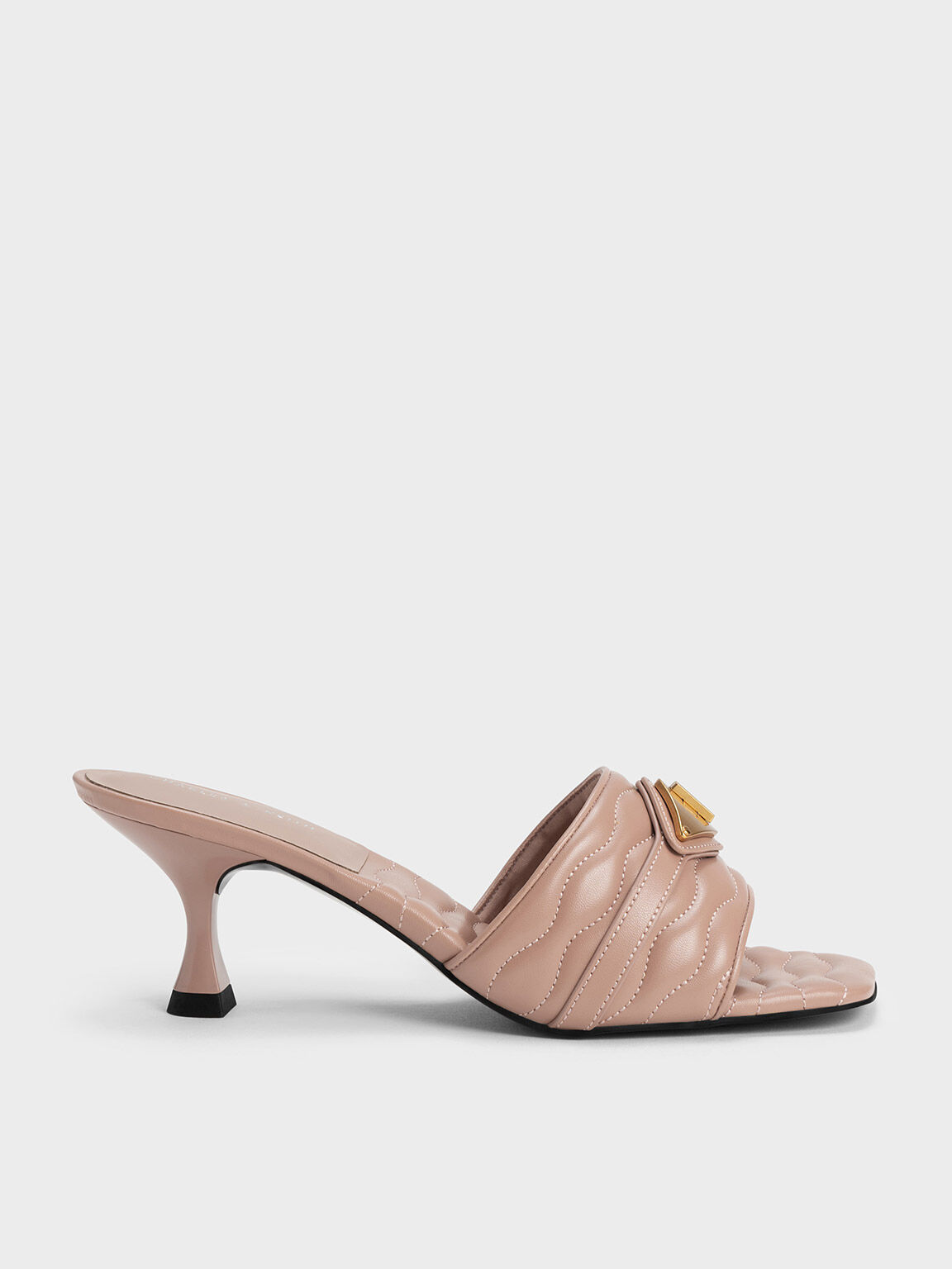 Metallic Accent Padded Heeled Mules, Pink, hi-res